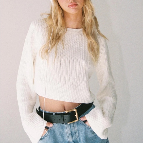 Princess Polly Coastline Cropped Sweater Cream Knit Pullover - Picture 1 of 15